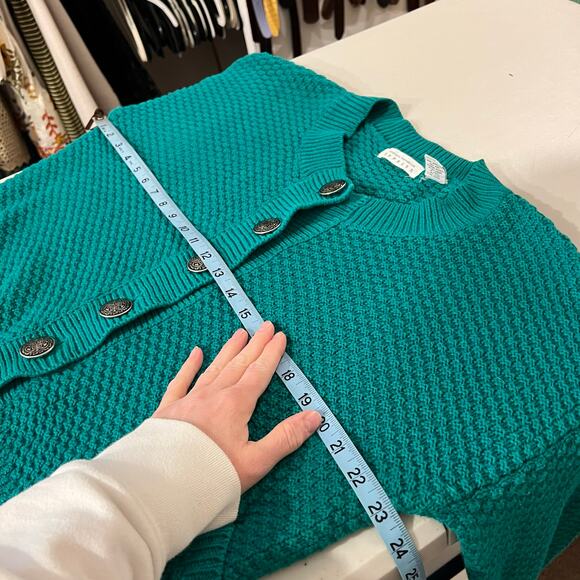 Vintage 90s Express Green Chunky Knit Button Front Cardigan Sweater Size Small - Picture 8 of 11